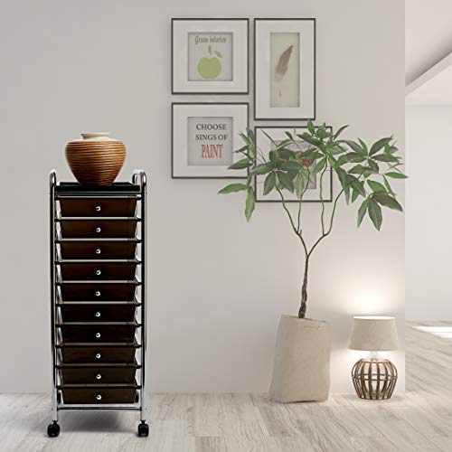 Seville Classics 10-Drawer Multipurpose Mobile Rolling Utility Storage Organizer with Tray Cart, Black
