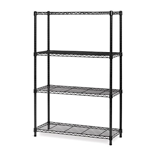 Seville Classics 4-Tier Black Epoxy NSF Steel Wire Shelving, 14" D x 36" W x 54" H
