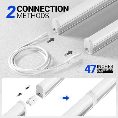 Barrina LED T5 Integrated Single Fixture, 4FT, 2200lm, 6500K (Super Bright White), 20W, Utility Shop Light, Ceiling and Under Cabinet Light, ETL Listed, Corded Electric with ON/Off Switch, 8 Pack