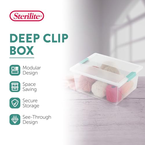 Sterilite 12-Pack 64 Qt Latching Box & 4-Pack Deep Clip Box, Clear Organizer Bins w/Lids – Stackable Plastic Tote Containers for Home, Closet, Office, Bathroom, and Bedroom Storage Organization