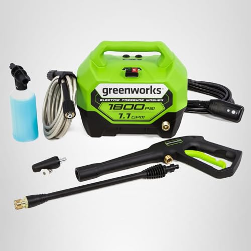 Greenworks 2100 PSI (1.2 GPM) Electric Pressure Washer (25°, 40°, Turbo Nozzle, Soap Applicator) for Use On Decks, Fences, Concrete Patios, Sidewalks & More. Medium-Duty