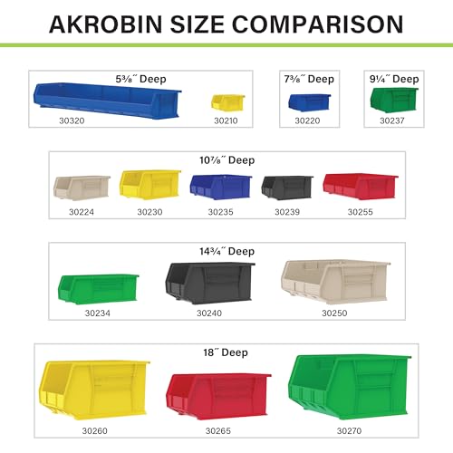 Akro-Mils 30250 AkroBins Plastic Storage Bins, Space-Saving Stackable Bins for Garage, Pantry, Craft Organization, 15" x 16" x 7", Black, 6-Pack