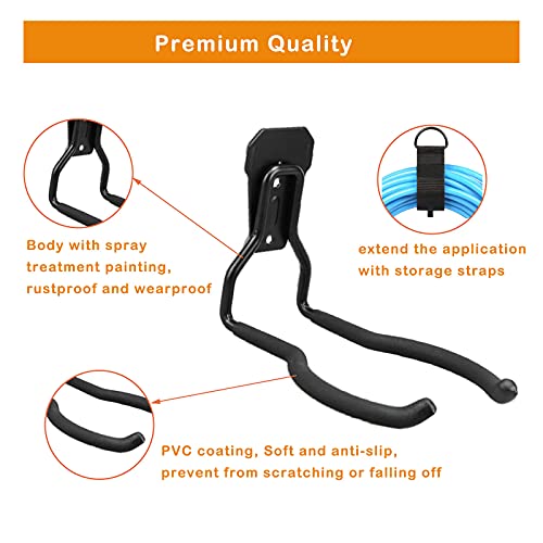 Juformin Garden Power Tool Hanger, Garage Wall Hooks, Weedeater Rack, String Trimmer Hanger, Utility Hooks for Garage Tool Organizers and Storage - Black, 4 Pcs