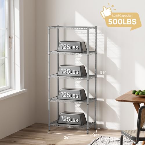 SINGAYE 5 Tier Storage Garage Shelving Units Heavy Duty Wire Shelves Pantry Metal for Pantry Closet Kitchen Laundry Bathroom Organizers Shelf Home Shorage Gray