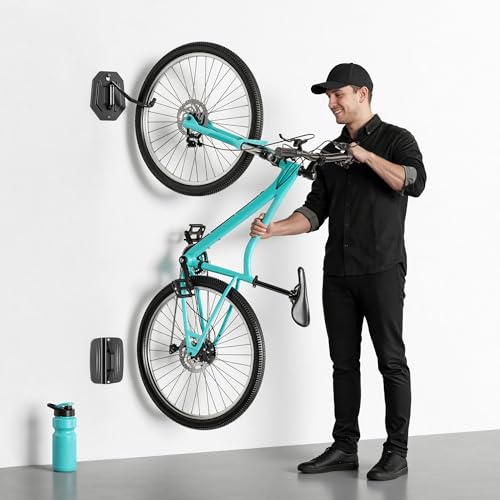 PEGZONE Swivel Bike Wall Mount, Heavy Duty Vertical Bike Rack with Fixed Hooks for Garage Storage, Wall Mounted Bicycle Hangers Holds up to 77 lbs for Indoor, 2 Pack