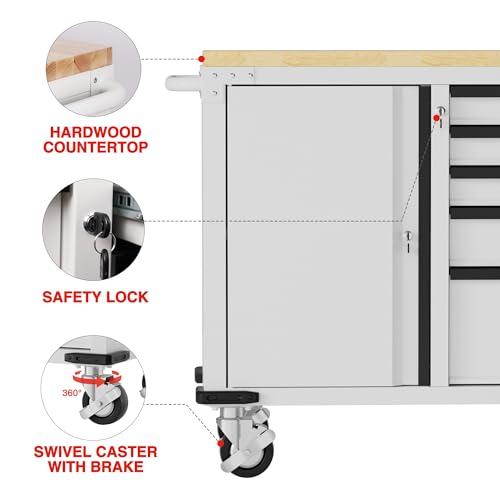 WORKPRO 52" x 20" 5-Drawer & 1-Door Rolling Tool Chest, Heavy Duty Tool Chest with Wheels, Power Strip, Locking System, Rolling Cabinet for Garage, Home & Kitchen, 1000 lbs Capacity