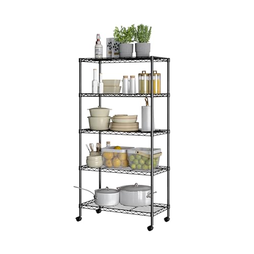 Seville Classics Solid Steel Wire Shelving Storage Unit Adjustable Shelves Organizer Rack, for Home, Kitchen, Office, Garage, Bedroom, Closet, Black, 5-Tier, 30" W x 14" D (NEW Model)