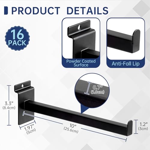SINCHEEWAY 16 Pack Heavy Duty Tube Slatwall Shelf Brackets, Metal Tubular Slat Wall Brackets with Lip, Slatwall Accessories for Garage, Retail, and Home Storage