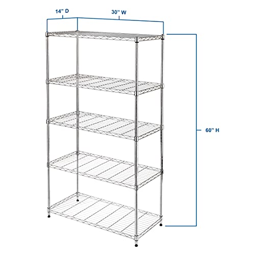 Seville Classics 5-Tier Steel Wire Shelving, 30" W x 14" D, Chrome