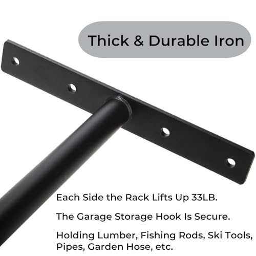 Tlence 4 Pack Overhead Garage Storage Hooks, 16.5" Heavy Duty Ceiling Mount Hangers, Double T-Bar Metal Ladder Ceiling Racks, Hanging for Bike, Pipe Lumber, Fishing Rod, Sports Equipment