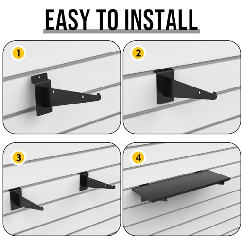 Tcevily 12 Pack Wooden Slatwall Shelf, 15.7" x 6" Slat Wall Shelves with Metal Brackets Heavy Duty Slatwall Shelving Organizer Accessories for Home Garage (12, 6" x 15.7")