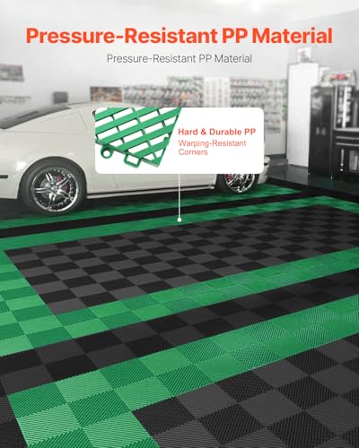 VEVOR Interlocking Drainage Mat, 50 Pcs Modular Interlocking Cushion, 12” x 12” Splicing Drainage Mats, Non-Slip PP Drainage Floor Tile and Shower Mat, for Garage, Garden, Kitchen & Outdoor, Green
