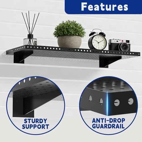 LYYUWE Heavy Duty Slatwall Shelf 24x12Inch, Steel Slatwall Accessories Storage Rack for Garage, Retail, Workshop (4, 24x12Inch)