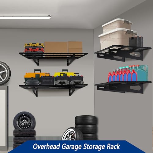 Soywey 2-Pack 1.5x3FT Garage Shelving 17.7-inch-by-35.8-inch Wall Shelf Garage Storage Rack Wall Mounted Floating Shelves, Black