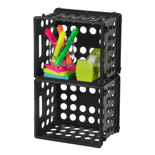 Sterilite Mini Crate, Stackable Plastic Storage Bin with Handles, Organize Home, Garage, Office, School, Dorm Room, Black, 12-Pack