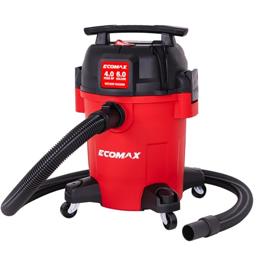 ECOMAX Ultra Quiet Wet Dry Shop Vacuum, 6 Gallon 4 HP Shop Vac, 80% Less Noise, 3X Longer Motor Lifespan, Powerful Portable Vacuum Cleaner for Garage, Jobsite, Workshop (6 Gallon)