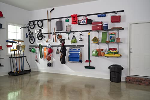 Rubbermaid 24-Piece FastTrack Garage Wall-Mounted Storage Kit, 6 Rails and 18 Hooks, Black, for Home/House/Tool/Sports/Equipment/Utility Purposes