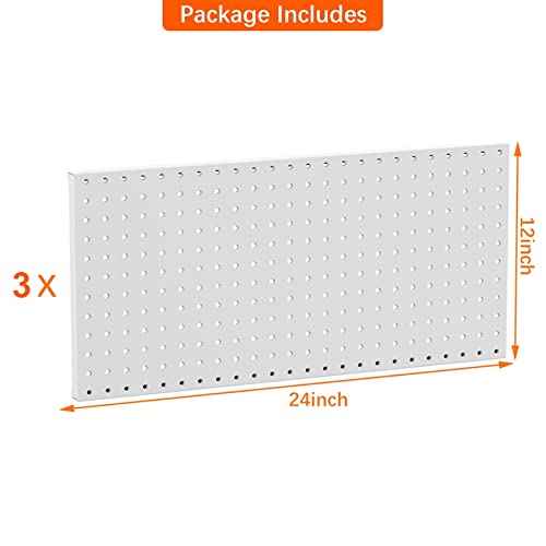 TORACK 3 PCS Metal Pegboard Panels(12x24 inch) for Wall Garage Utility Tools Storage Pegboard for Workbench, Modular Peg Board Tool Organizer Boards(Pack of 3, Grey)