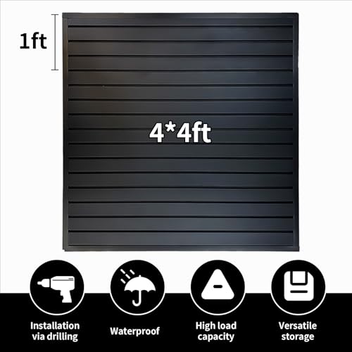 4Ft x 4Ft Slat Wall Paneling Garage Organization System - Heavy-Duty PVC Garage Storage System, Interlocking Wall Slat Panels, for Garage, Workshop, Office Tool Organization Hanging Boards