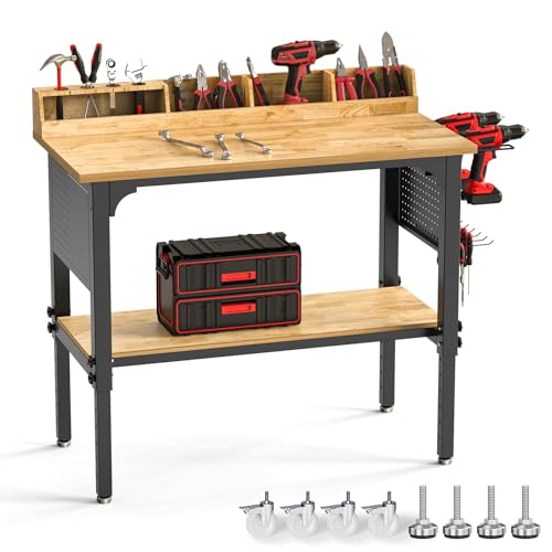 Northsky Heavy-Duty 48" Adjustable Height Workbench - 2200 LBS Capacity with Storage & Pegboard, Built-in Power Outlet, Lockable Wheels for Garage, Workshop, & Home Use