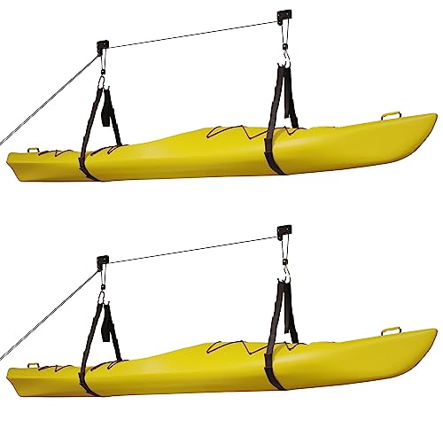 RAD Sportz Kayak Storage Hoists 2-Pack - Overhead Pulley Hoist Systems with 125lb Capacity Each for Canoes, Bikes, Ladders, and More