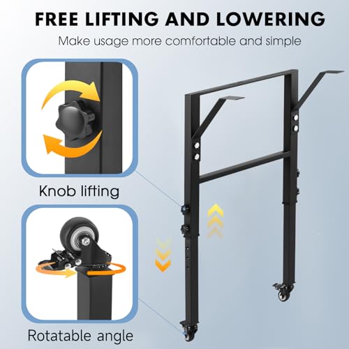 19.6-Inch Depth Workbench Frame, Height Adjustable 28.5" to 33.8",Set of 4 Metal Wheels with Brakes, Heavy Duty Industrial DIY Furniture Legs for Study（Power Outlets/Wheel）