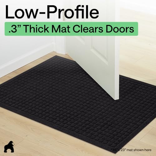 GORILLA GRIP® Ultra Absorbent Front Door Mat Outside Entrance, Traps Dirt and Moisture, HydroABSORB Indoor Outdoor Doormat Holds Up to 1.7 Cups Water, Stain and Fade Resistant Welcome Mat, 29x17 Black