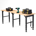OLBRUS 68 "Adjustable Workbench with Power Outlet - Work Bench Table Heavy Duty 1500 LBS Load Capacity, Hardwood Work Table for Garage, Workshop, Office, Home