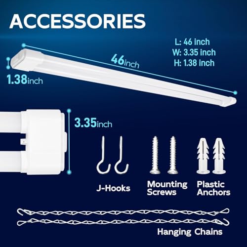 hykolity Linkable LED Shop Light 4FT 44W (300W Equivalent), 4600lm 5000K Daylight, Plug-in Utility Bay Light for Garage Hanging or Surface Mount, White - Energy Efficient,4 Pack