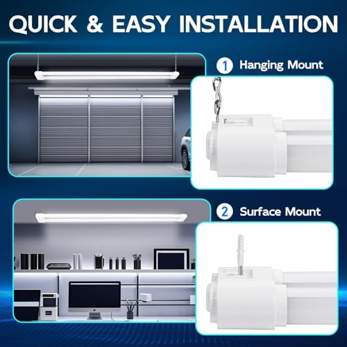 hykolity Linkable LED Shop Light 4FT 44W (300W Equivalent), 4600lm 5000K Daylight, Plug-in Utility Bay Light for Garage Hanging or Surface Mount, White - Energy Efficient,4 Pack