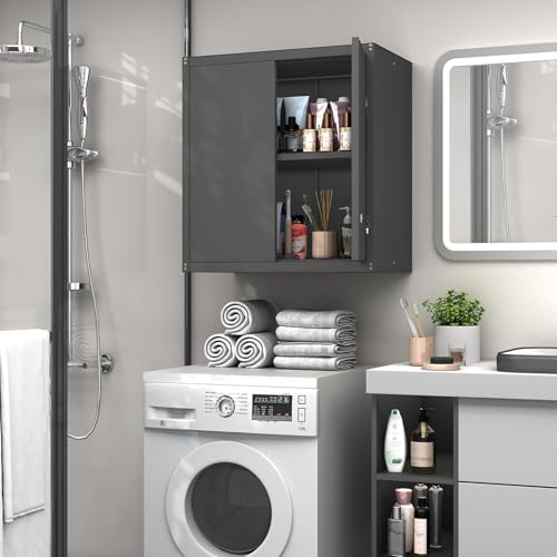 GREATMEET Locking Metal Wall Cabinets for Garage, Garage Cabinets Wall Mount, Steel Floating Hanging Storage Cabinet with Doors and Adjustable Shelf for Utility Room