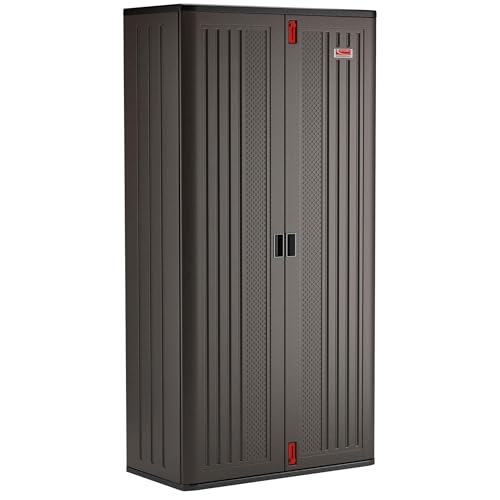 Suncast Commercial 4 Shelf Mega Tall Storage Cabinet, Lockable Garage Utility Shelving Unit, Heavy Duty Plastic Resin Organizer, Gray