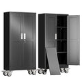 erosoei 61" H Metal Garage Storage Cabinet, Rolling Tool Cabinet with 2 Doors and Wheels, Locker Steel Cabinet with 3 Adjustable Shelves, Organization Cabinet for Garage,Office,Home,Gym,School（Black）