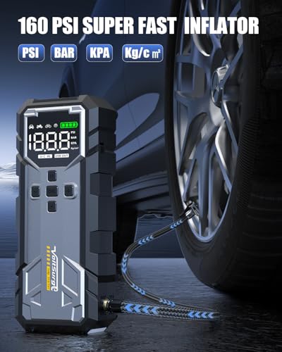 8000A Jump Starter with Air Compressor, 12V Jump Box for Car Battery (All Gas/10.0L Diesel) Portable Jumper Starter Pack with 150PSI Auto Tire Inflator, LCD Display, Lights & Booster Cable