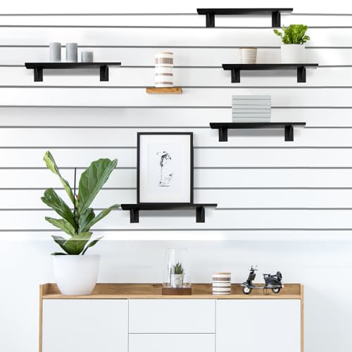 Tcevily 12 Pack Wooden Slatwall Shelf, 15.7" x 6" Slat Wall Shelves with Metal Brackets Heavy Duty Slatwall Shelving Organizer Accessories for Home Garage (12, 6" x 15.7")