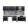 JZD Metal Workshop Durable Cabinet Combo Set, Wooden Top Workbench Set Garage Storage Organizer System