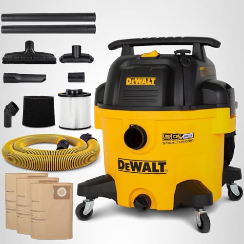 DEWALT 9 Gallon STEALTHSONIC Ultra Quiet Poly Shop Vacuum Wet/Dry, DXV09P-QTA Noise Reduction Vac for Shop, Heavy Duty Shop Vacuum