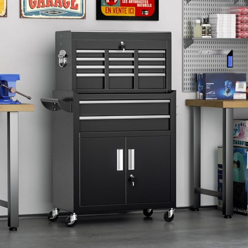 Omelaza 8-Drawer Rolling Tool Chest with Lock, Detachable Tool Cabinet Cart with Wheels, High-Capacity Mechanic Tool Organizer for Garage Workshop Warehouse Storage