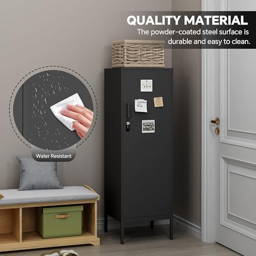 Steehoom Metal Storage Cabinet with Lock, 4 Tier Lockable Cabinet, Lockers for Employee, Changing Room,Home, Office, School, Gym, Garage (Black, 15.75" D x 15.75" W x 49.21" H)
