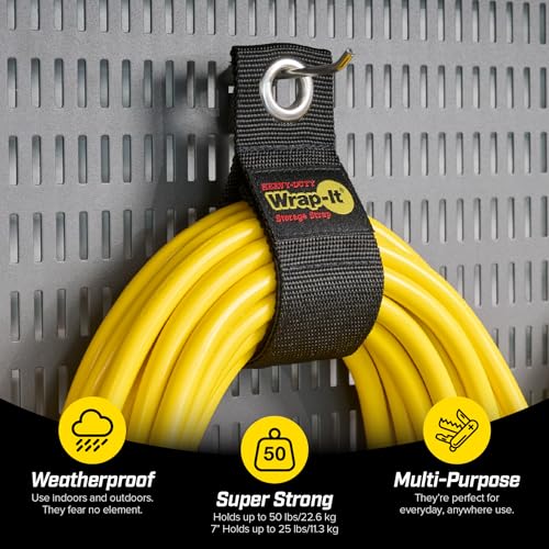 Heavy-Duty Wrap-It Storage Straps - Assorted 6-Pack - Garage Storage Extension Cord Organizer Cable Straps and Yard Cord Storage for Hose Organizer, Tools and RV Accessories