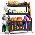 Keepmisc Sports Equipment Organizer, Large Capacity Garage Ball Storage Rack with Wheels, Heavy-Duty Rolling Ball Cart for Basketball, Soccer & Sports Gear