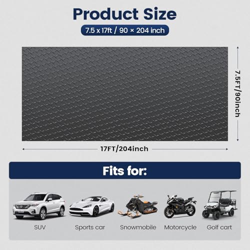 KROAK Containment Mat, Garage Floor Mat 7.5x17ft, Stops Winter Salt Damage & Mess, 2mm Thickest PVC, Heavy Duty Waterproof Shield for Concrete, Easy Clean Cover for SUV, Truck, Car - Black