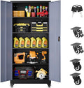 SISESOL 75" Tall Metal Storage Cabinet with Wheels,Rolling Garage Storage Cabinet with Lock,Gray Metal Cabinets with Wheels and Shelves,Tall Tool Cabinets on Wheel for Garage,Home,Office,Shop