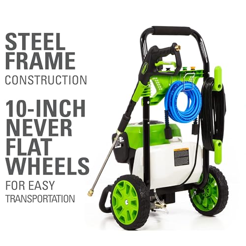 Greenworks 2300 PSI (2.3 GPM Max) Electric Pressure Washer (25°, 40°, Soap, and Turbo Nozzle) For Use On Decks, Fences, Concrete Patios, Sidewalks & More. Medium-Duty