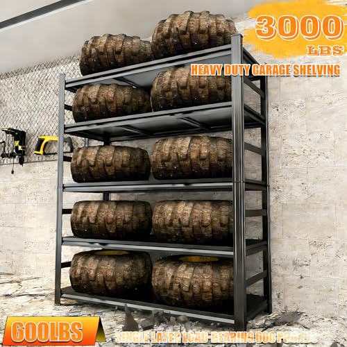 Bezuny Garage Shelving Heavy Duty Metal Shelving 48" W x 24" D x 73" H 3000LBS Storage Shelves Adjustable Metal Shelves for Storage Industrial Garage Shelf for Warehouse Basement 5-Tier Black