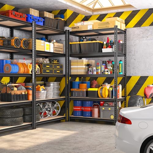 REIBII 2400LBS Garage Shelving Heavy Duty,5 Tier Storage Shelves Adjustable Metal Shelving Unit,Garage Shelves for Basement,Warehouse,Commercial,Pantry,Closet,Kitchen 72x36x16,Black