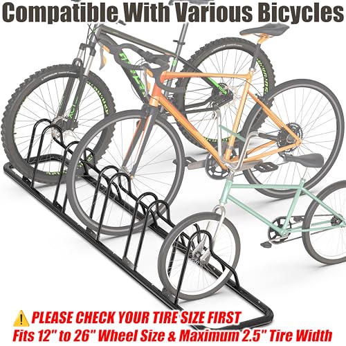Simple Houseware 5-Bike Floor Storage Rack - Adjustable Bicycle Parking Stand & Garage Organizer for Road and Kids Bikes, Black