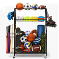 DuraMax Sports Storage Rack for Garage with Wheels, Ball Storage Rack and Sports Equipment Storage Rack, Garage Sports Organizer with Mesh Bin, Basket, Hooks and Bat Rack