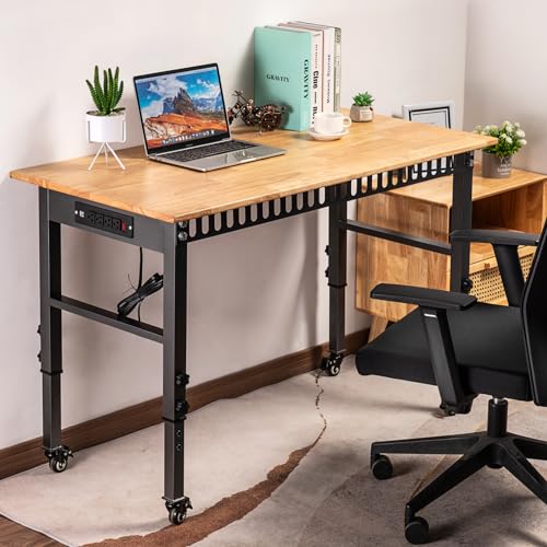 OLBRUS 48 "Adjustable Workbench with Power Outlet, Heavy Duty 2000 LBS Load Capacity Hardwood Workbench Suitable for Workshop, Office, Garage, Home with Wheels