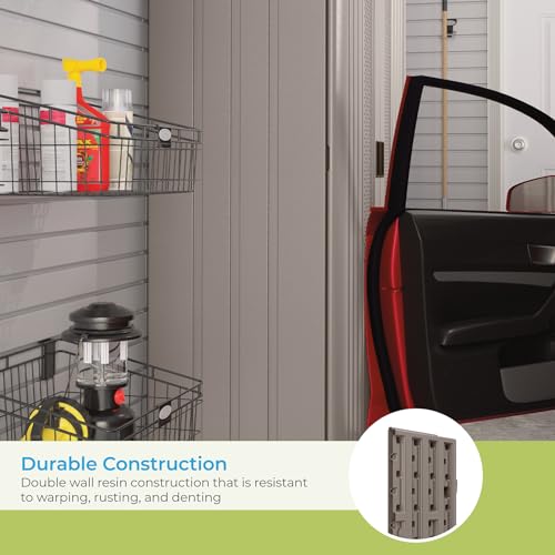 Suncast Tall Storage Locker for Garage Organization - 72" Lockable Organizer with Shelving for Garden Supplies, Paint Cans & Outdoor Tools, Multi-Wall Resin Construction, Platinum